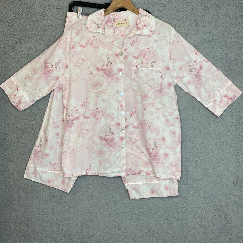 Papinelle Pink Floral Pajama  Lounge Set  Cropped Lightweight Sz Medium